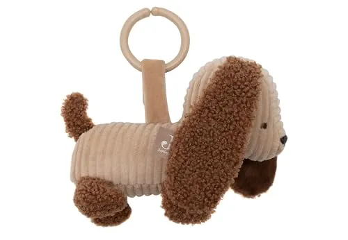 Jollein Kinderwagenanhänger – Diego Dog – Stofftier Hund aus Rippstoff – Sensorik Spielzeug für Unterwegs – Mit Kunststoffring zur Befestigung – Baby Spielzeug – Handwaschbar