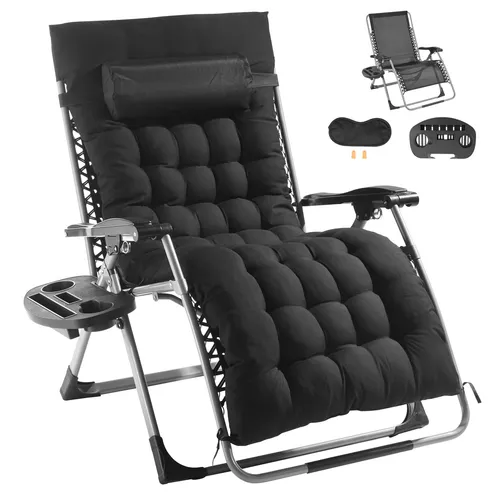 VEVOR Klappbarer Liegestuhl mit Kissen - Gartenliege Schwarz - Gartenliegen für entspanntes Liegen. Der VEVOR Liegestuhl ist klappbar, hat eine hohe Gewichtskapazität von 500 lbs und bietet durchdachten Schutz für ganzjährige Nutzung.