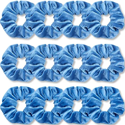 VENUSTE Azurblaue Haargummis, Premium-Samt-Haargummis für Haare, einfarbig, dicke Haarbänder, weiche Seile, Pferdeschwanz-Halter, Haarschmuck für Damen und Mädchen, 12 Stück