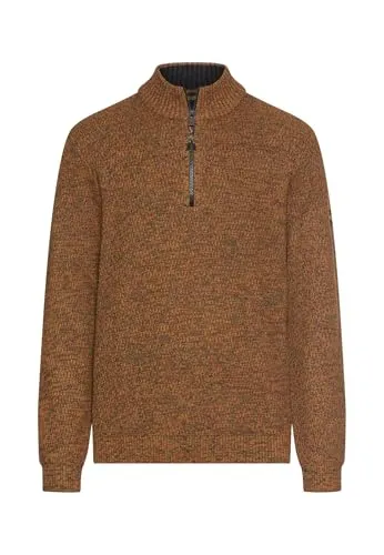 camel active Herren Strick-Troyer Zimt - Pullover für Herren mit melierter Struktur und komfortablem Zipperkragen, ideal für lässige Looks und angenehmen Tragekomfort.