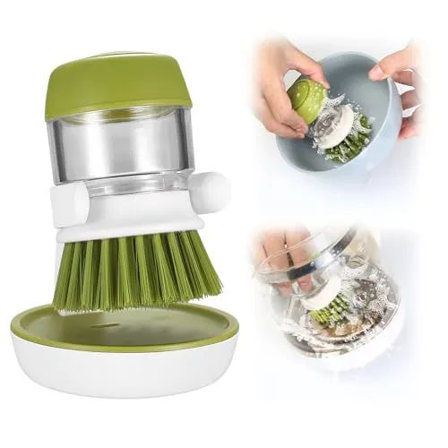 HUAERSICO Spülbürste mit Spülmittelspender - Topfbürste mit Nachfüllbare Spülmittel - Küchenbürste/Reinigungsbürste mit Halterung, Für Reinigen Spülen,Töpfe und Pfannen usw,Grün
