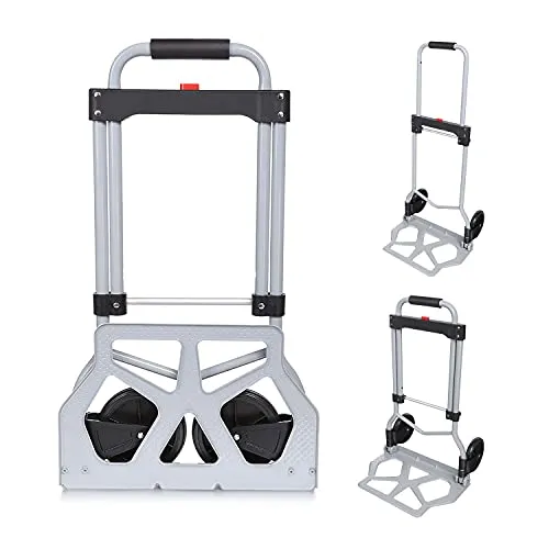Voluker Alu Sackkarre faltbar, Traglast 100 kg, 2 Räder, mit Teleskopgriff aus Aluminium, Silber