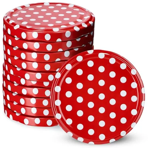 KADAX 10er Set Schraubdeckel Ø 66 mm in Rot gepunktet – Ersatzdeckel für Einmachgläser & Vorratsgläser, luftdicht & auslaufsicher