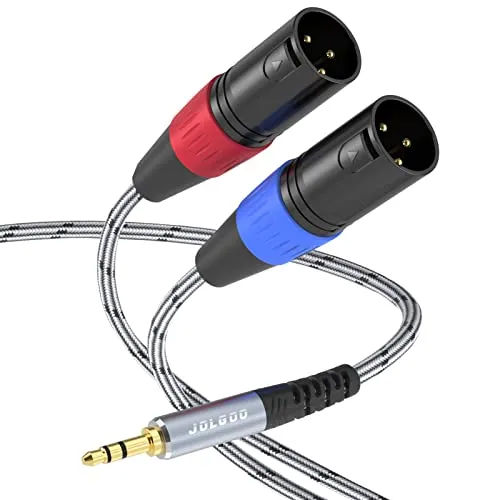JOLGOO 3,5 mm TRS auf Dual XLR Male Pro Stereo Breakout-Kabel, 1/8 Zoll TRS Stereo auf 2 XLR Male Y-Splitter Patch-Mikrofonkabel, 2 m