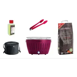 LotusGrill Starter-Set Classic - Pflaumenlila - Tischgrill mit USB-Anschluss, ideal für bis zu 5 Personen. Sicheres Grillen ohne heiße Kohle bei Umfallen, inklusive Brennpaste und Edelstahl-Zubehör.