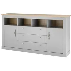 Furn.Design Sideboard Rideau - Große Anrichte in Grau und Eiche Artisan - Sideboard im modernen Landhausstil, bietet viel Stauraum mit 2 Türen und 3 Schubladen, hergestellt aus FSC®-zertifiziertem Holz für Nachhaltigkeit.