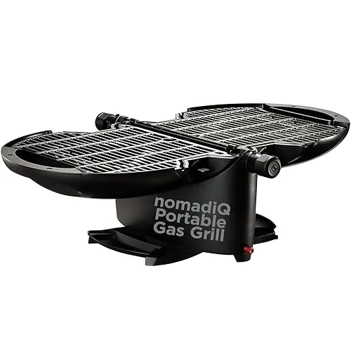 NOMADIQ BBQ Camping | Tischgrill | Compact | 2 Brenner | gasgrill camping | gasgrill balkon Wohnmobil | grillplatte, portable,outdoor, barbecue, outdoor kocher (Schwarz 2.0)