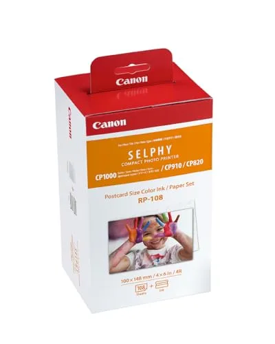 Canon SELPHY RP-108 Tinten- und Papier-Multipack – Original Canon Fotodrucker Tintenpatronen 2er-Pack & 108 Blatt Fotopapier (100 x 148mm)