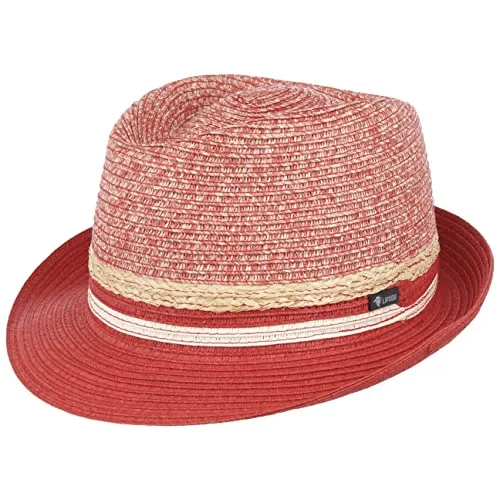 Lipodo Melanto Trilby Strohhut Klassische Form Streifenmuster Unisex Made in Italy Frühjahr Sommer rot-meliert S (54-55 cm)