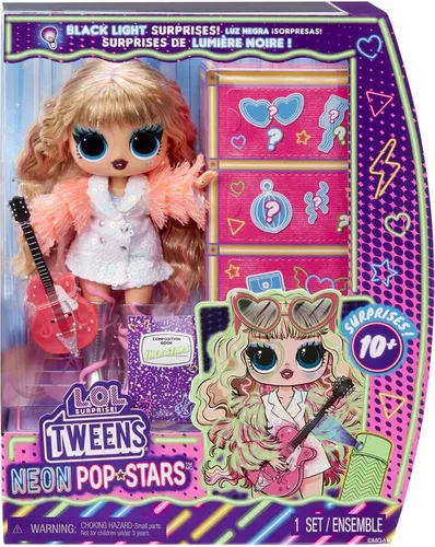 L.O.L. Surprise! Tweens Neon Pop Stars - Thea Stars Fashionpuppe, mit 10+ leuchtenden Accessoires und UV-Taschenlampe für ein fantastisches Spielerlebnis