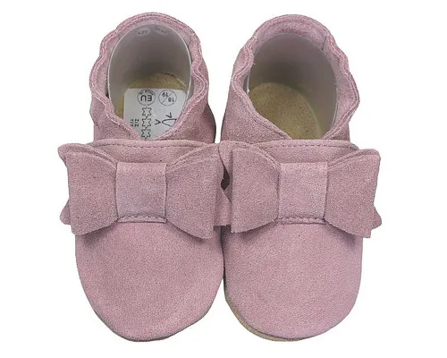 Krabbelschuhe Schleife altrosa 18/19 (6 - 12 Monate) - Babyschuhe aus weichem Rindsleder, ideal für erste Krabbel- und Gehversuche. Flexible, rutschfeste Sohle für sicheren Halt und ein barfußähnliches Gefühl.