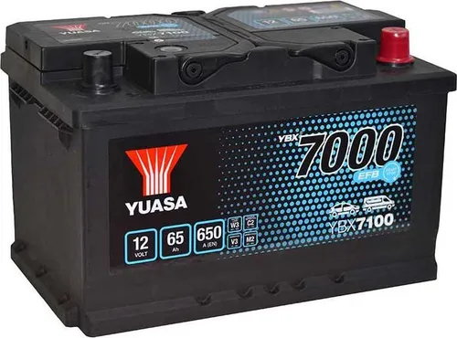 Yuasa 65Ah EFB Autobatterie 12V YBX7100 für Start-Stop Systeme - Batterien mit 65Ah Kapazität, speziell für Start-Stopp-Fahrzeuge entwickelt, bieten zuverlässige Leistung und effiziente Energieaufnahme.