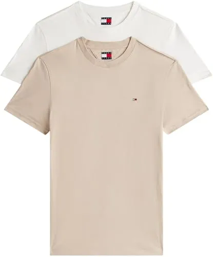 Tommy Jeans Herren TJM XSLIM 2PACK Jersey Tee EXT DM0DM20687 S/S T-Shirt, Mehrfarbig (Ecru/Gulf Sand), L, Mehrfarbig (Ecru/Golfsand), L