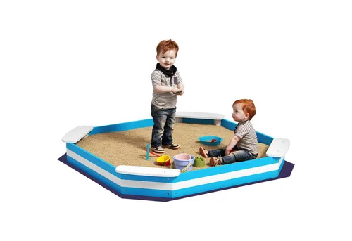AIYAPLAY Sandkasten 133 x 108 cm mit Sitzbank - Robuste Holz-Sandbox für 4 Kinder (3-7 Jahre) mit Bodenschutzfolie, die sauberen und kreativen Spielspaß im Freien ermöglicht.