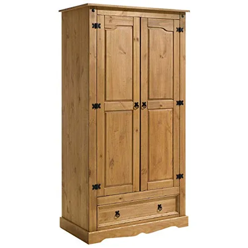 IDIMEX Kleiderschrank TEQUILA - Kleiderschrank aus massivem Kiefernholz, 2-türig mit 1 Kleiderstange und 1 Schublade, ideal für einen rustikalen Look in Ihrem Schlafzimmer.