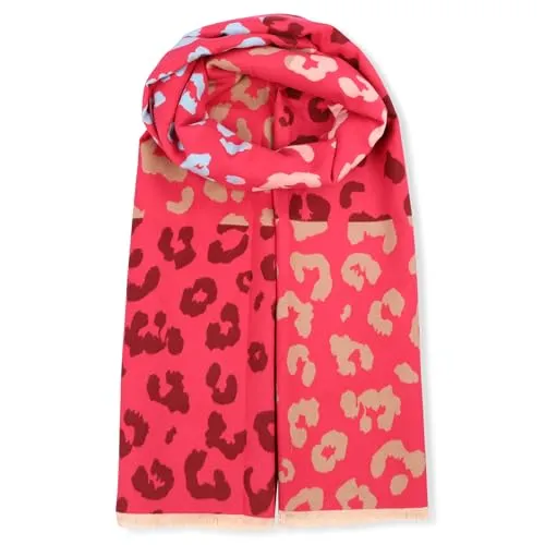 malito - Damen Schal 100% Viskose - Pashmina Stil Herz Leo Sterne Ornamente - zeitloser Winterschal modern & atmungaktiv - basic Überwurf Stola S606 - (Leo-pink-hellblau)