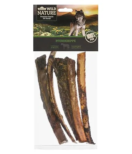 Dehner Wild Nature Hundesnack, Premium Leckerli glutenfrei / getreidefrei, Kausnack für Hunde, Pferderippe, 200 g