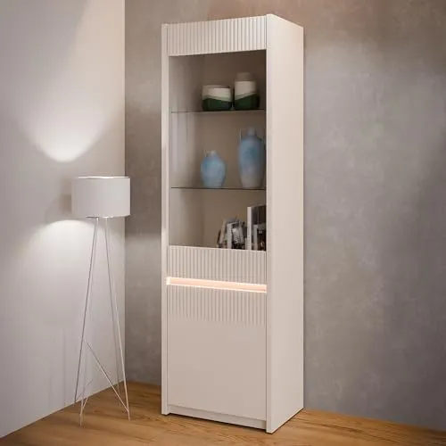 Forte Oak SQUERE Vitrine 60 - Elegante Wohnzimmervitrine mit stilvoller Glasfront und integrierter Beleuchtung. Ideal, um Ihre Lieblingsstücke perfekt in Szene zu setzen. Robuste Bauweise und kinderleichte Montage für einen mühelosen Aufbau.