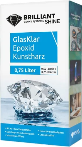 GlasKlar Epoxid Kunstharz 0,75L - Gießharz für kreative Projekte - Abformmasse & Gießmassen, ideal für Gießformen und kreative Bastelprojekte, bietet eine hohe Transparenz und Beständigkeit.