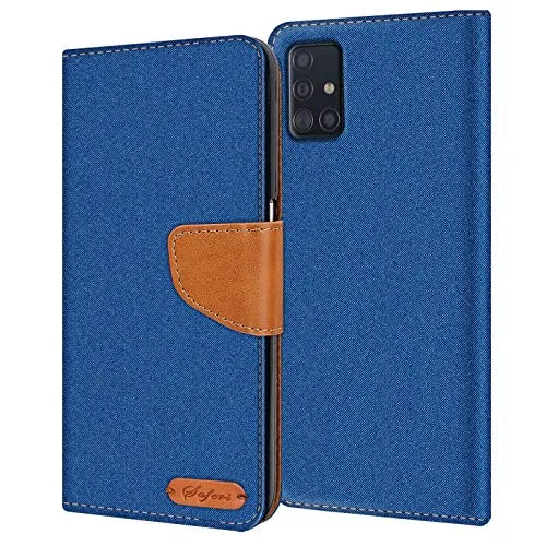 CoolGadget Handyhülle Stoff für Samsung Galaxy A51 Textil Wallet Case, Stoff-Design mit Magnetverschluss & Kartenfächern, kompatibel mit Samsung Galaxy A51 (6,5 Zoll), Blau