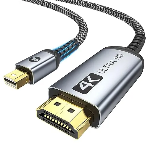 WARRKY 4K Mini DisplayPort auf HDMI Kabel 1M, [2K 60Hz, Alugehäuse, Max 120Hz] Geflochtenes Nylon Thunderbolt 2 HDMI Kable für Mini DP, Thunderbolt 1/2, MacBook Air, MacBook Pro, iMac, Surface Pro