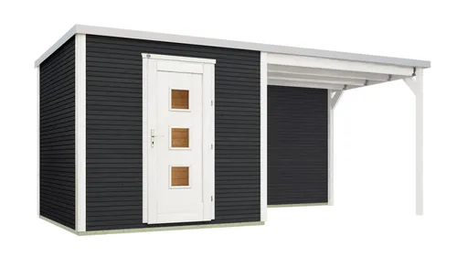 Gartenhaus weka Designhaus 413 B Gr. 1 - Gartenhaus aus Holz mit Flachdach, anthrazitfarben und inklusive selbstklebender Dachfolie und Fußboden – ideal für stilvolle Aufbewahrung im Garten.