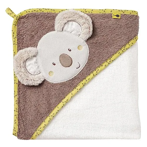 Fehn Badetuch Baby Australia - Badehandtuch Kinder Poncho aus Baumwolle - Handtuch mit süßem Koala - Babybadetuch mit Kapuze für Babys und Kleinkinder ab 0+ Monaten – Kapuzenhandtuch Maße 80 x 80 cm