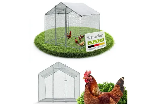 Juskys Freilaufgehege 2x2x2m - Begehbarer Hühnerstall mit 4 m² Lauffläche - Geflügelställe & Geflügelkäfige: Robustes, winterfestes Metall, ideal für Hühner und Kleintiere; einfacher Aufbau und begehbar für komfortable Pflege.