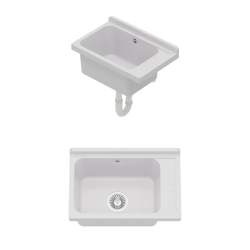 Ausgussbecken Waschtrog 10870 - Weiß, ideal für Garten und Werkstatt - Spülenzubehör aus hochwertigem Polypropylen, leicht zu reinigen und beständig gegen Verfärbungen, perfekt für Innen- und Außenbereiche wie Garage und Waschküche.