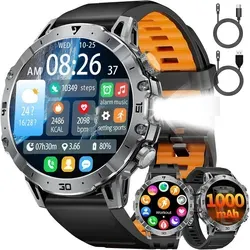 Herren Smartwatch mit Telefonfunktion, 1000 mAh Akku, 1,7 Zoll HD Display, LED-Taschenlampe, 110+ Sportmodi, IP68