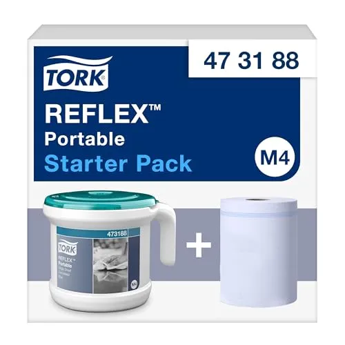 Tork Tragbarer Reflex™ Einzelblatt Innenabrollungsspender Weiß und Türkis M4 - Öffentliche Papierhandtuchspender mit Einzelblattausgabe für verbesserte Hygiene und weniger Kreuzkontamination. Robustes Design mit Füllstandsanzeige, ideal für anspruchsvolle Umgebungen.