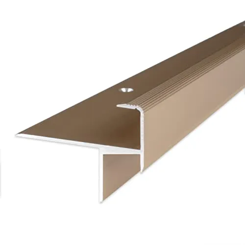 PROVISTON | Laminat-Parkett-Treppenkante | Aluminium eloxiert | Bronze Hell | Breite 33 mm | Höhe 13.3 mm | Länge 1000 mm | Gebohrt | Treppenkantenprofil | Treppenwinkel | Winkelprofil | 1 Stück