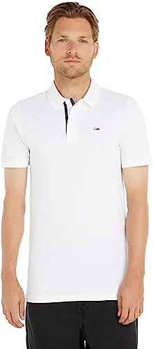 Tommy Jeans Herren Tjm Slim Placket Poloshirt, Weiß, L EU - Poloshirt für Herren aus 100% Baumwolle, zeitloses Slim Fit Design für optimalen Tragekomfort im Büro oder in der Freizeit.