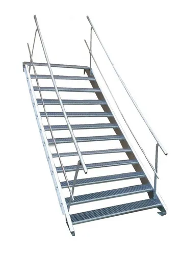 SRM Design Außentreppe 12 Stufen – Beidseitige Stahltreppe mit Geländer - Robuste Außentreppe mit 12 verstellbaren Stufen für verschiedene Geschosshöhen (180-240 cm). Ideal für Garten und Gewerbe, langlebig und korrosionsgeschützt durch feuerverzinkte Materialien.