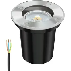 ledscom.de Boden-Einbauleuchte BOLI für außen Edelstahl rund IP67 108mm Ø inkl. LED Lampe (warmweiß, 5,4W, 510lm, 45°)