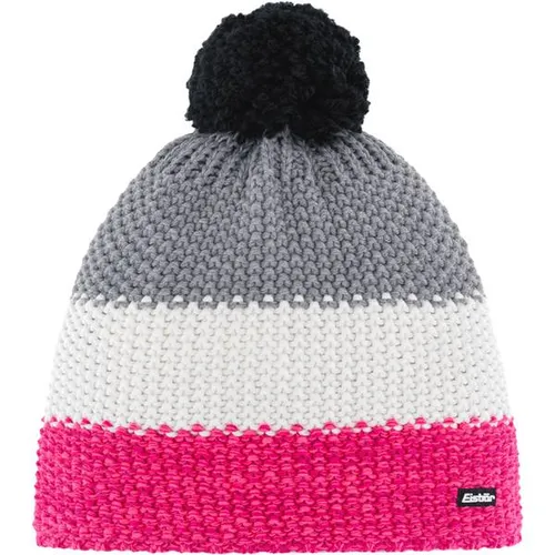 Eisbär Mütze Star Pompon Pink-weiß-grau - Strickmütze für Damen, aus Merino-Wolle mit Fleece, bietet optimalen Kälteschutz und ist atmungsaktiv – ideal für kalte Wintertage.