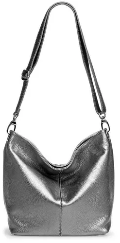 Caspar Schultertasche Klassische Damen Leder Handtasche in silber von Caspar