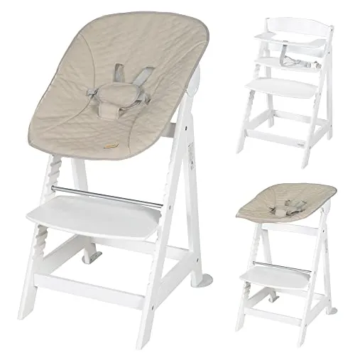 roba Born Up Treppenhochstuhl, Set 2in1, Greyish gesteppt', Hochstuhl mit Liegefunktion, ab Geburt