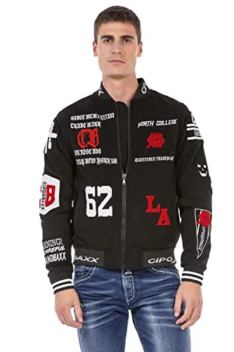 Cipo & Baxx Herren Jacke CJ274 – Stylische Collegejacke mit Reißverschluss - Modische Funktionsjacke im urbanen Streetstyle mit auffälligen Stickereien und Aufnähern. Ideal für Freizeit und Partys, bietet sie hohen Tragekomfort und vielseitige Kombinationsmöglichkeiten.