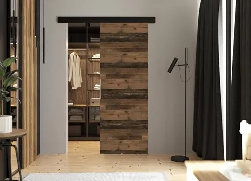 KIER FURNITURE Schiebetür Komplettset MALIBU - Tür mit Laufschiene - Schiebetürsystem - Raumspartür - Innentüren - Sliding Door Set - Old Style 76x205x1,6cm