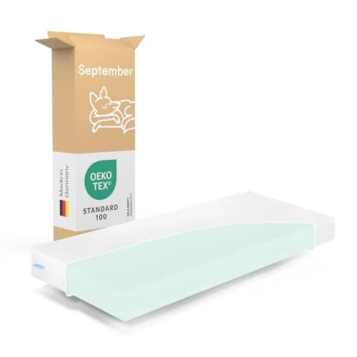 September Komfortschaum Matratze 100x200 cm - H3 Mittel-Fest - Made in Germany - Matratzen mit Oeko-Tex 100 Zertifizierung, atmungsaktiv und langlebig, ideal für ein angenehmes Schlafklima und für Körpergewichte von 70 bis 110 kg geeignet.