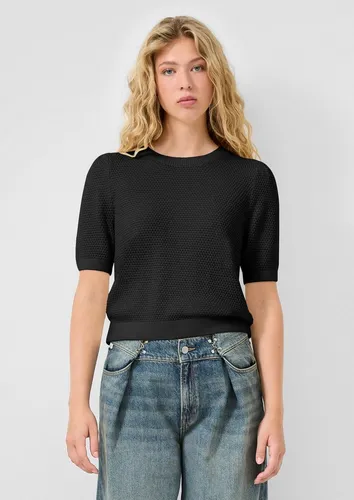 QS Strukturierter Pullover im Regular Fit - Klassischer Strickpullover aus einem Baumwollmix, ideal für den Alltag. Mit Rundhalsausschnitt und kurzen Ärmeln für einen lässigen Look.