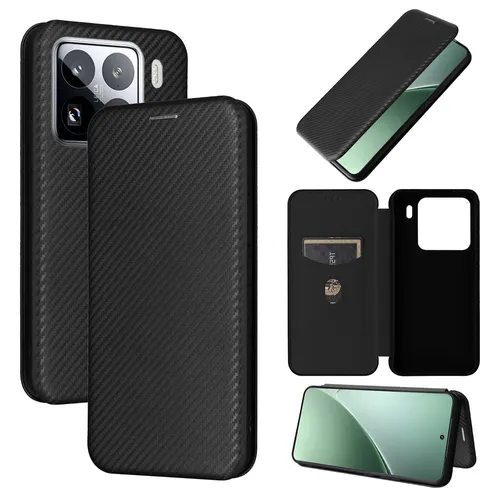 Für Xiaomi 15 Pro Carbon Faser Textur Hybrid Flip Design Schutz Hülle Schwarz