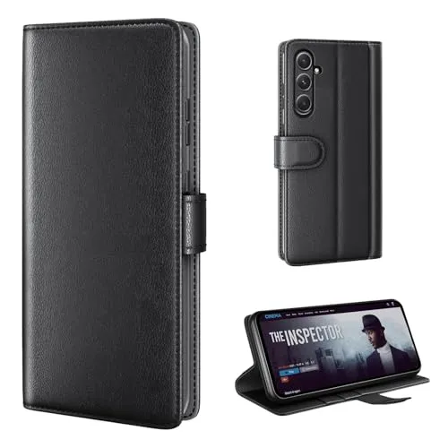 phase9 Echtleder Handyhülle für Samsung Galaxy S24 FE Lederhülle Klapphülle Fliphülle Leder Case Cover Hülle Schutzhülle Kartenfächer Standfunktion Schwarz
