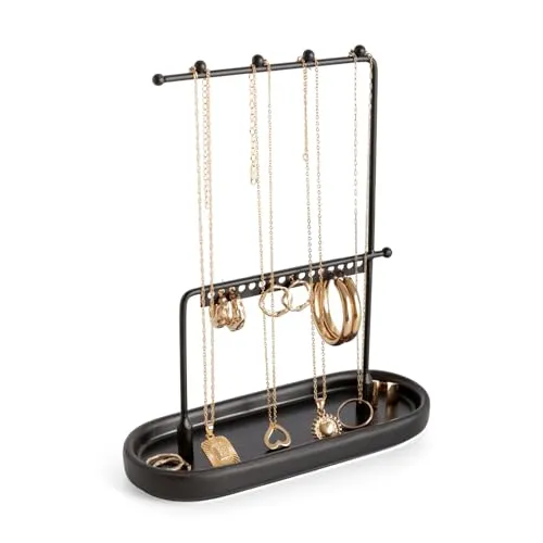 Kook Time Schmuckständer - Freundlicher Schmuckhalter und Schmuckbaum, Ideal für Ketten, Armbänder und Ringe, Schmuckaufbewahrung und Organizer, Kettenhalter und Ohrringhalter, Jewelry Stand - Schwarz