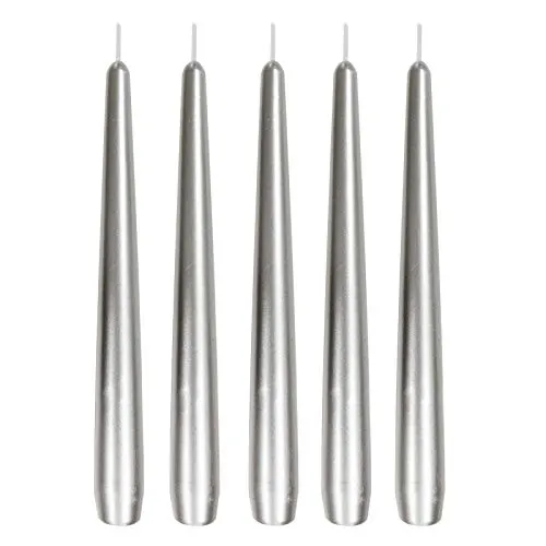 Ebersbacher Kerzenfabrik GmbH Spitzkerzen Leuchterkerzen lackiert Silber, 5 Stück, Größe ca. 22 x 240 mm, einzeln in Folie, Tafelkerze Stabkerze