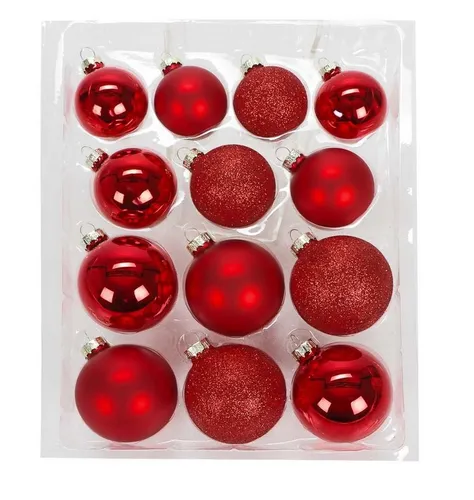 Bubble-Store Weihnachtsbaumkugel 3 Dekors, Hochglanz, Matt und Glitzer, 26 Echt-Glas Weihnachtskugeln 3 Größen Ø 5, 6, 7 cm