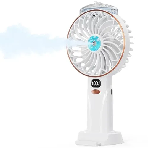 DDHTSAL USB Mini Spray Ventilator - 4000 mAh Wiederaufladbar Handventilator mit Halterungsockel, 5 Gängen Steuerung Tragbar Ventilatoren für Ausgehen|Hause Sein|Arbeiten