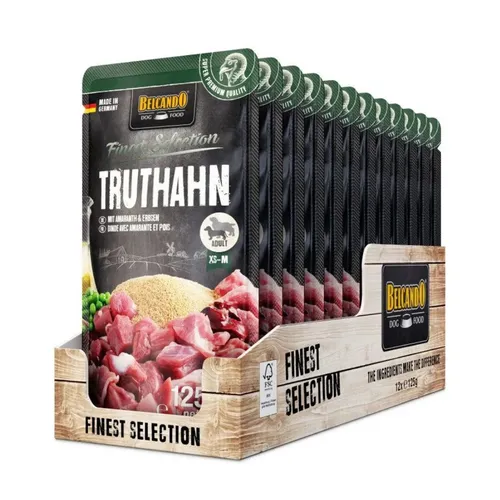 Belcando Truthahn mit Amaranth & Erbsen - Premium Nassfutter in Frischebeuteln 12x125g, Nassfutter für: Hunde