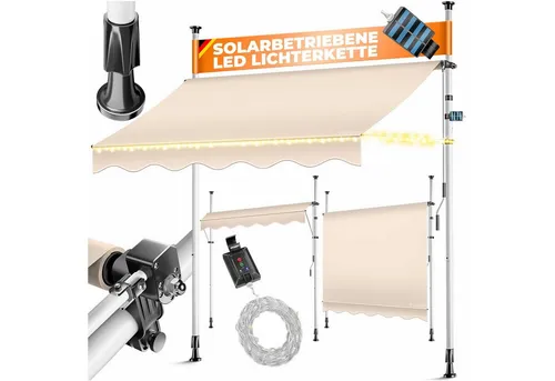 KESSER® Klemmmarkise mit Handkurbel & LED Lichterkette von Kesser